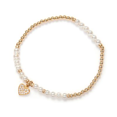 Beblue BBSURSHINY-M Gold Be Shiny Bead, MOP & White CZ Heart Charm Bracelet - Muse