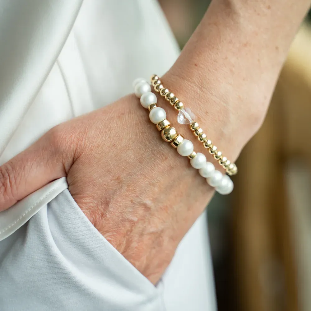 Beblue BBSURTIME-PW Gold Be Timeless Bead & White Pearl Bracelet - Essentials