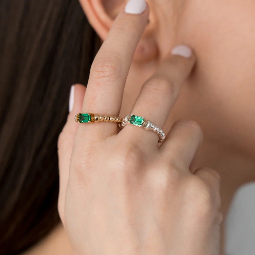 Beblue BRESTY-HT-V Silver Be In Style Bead & Green CZ Elastic Ring - Haute Joy