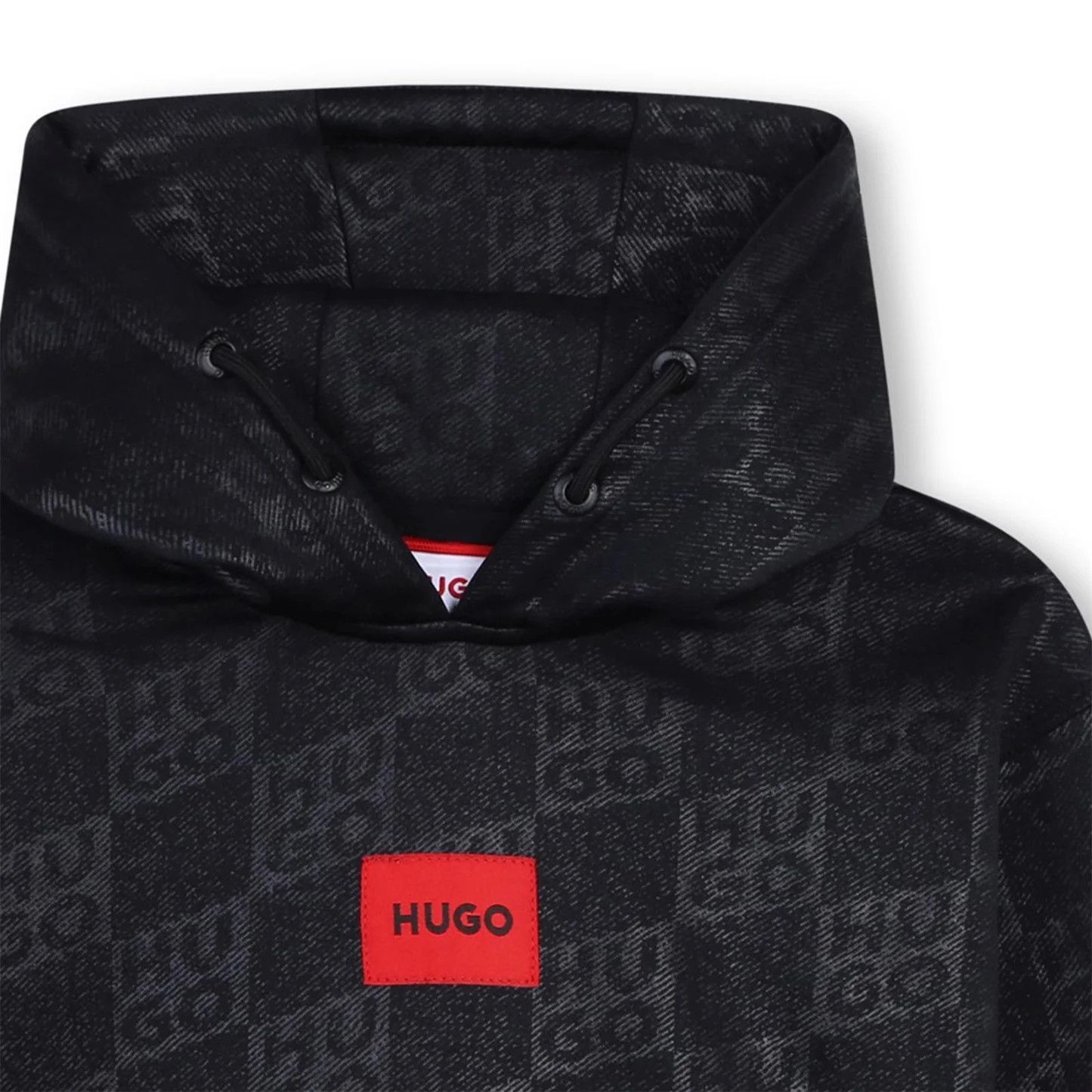 HUGO G00166 Boy's Long Sleeve Check Monogram Hoodie – Black