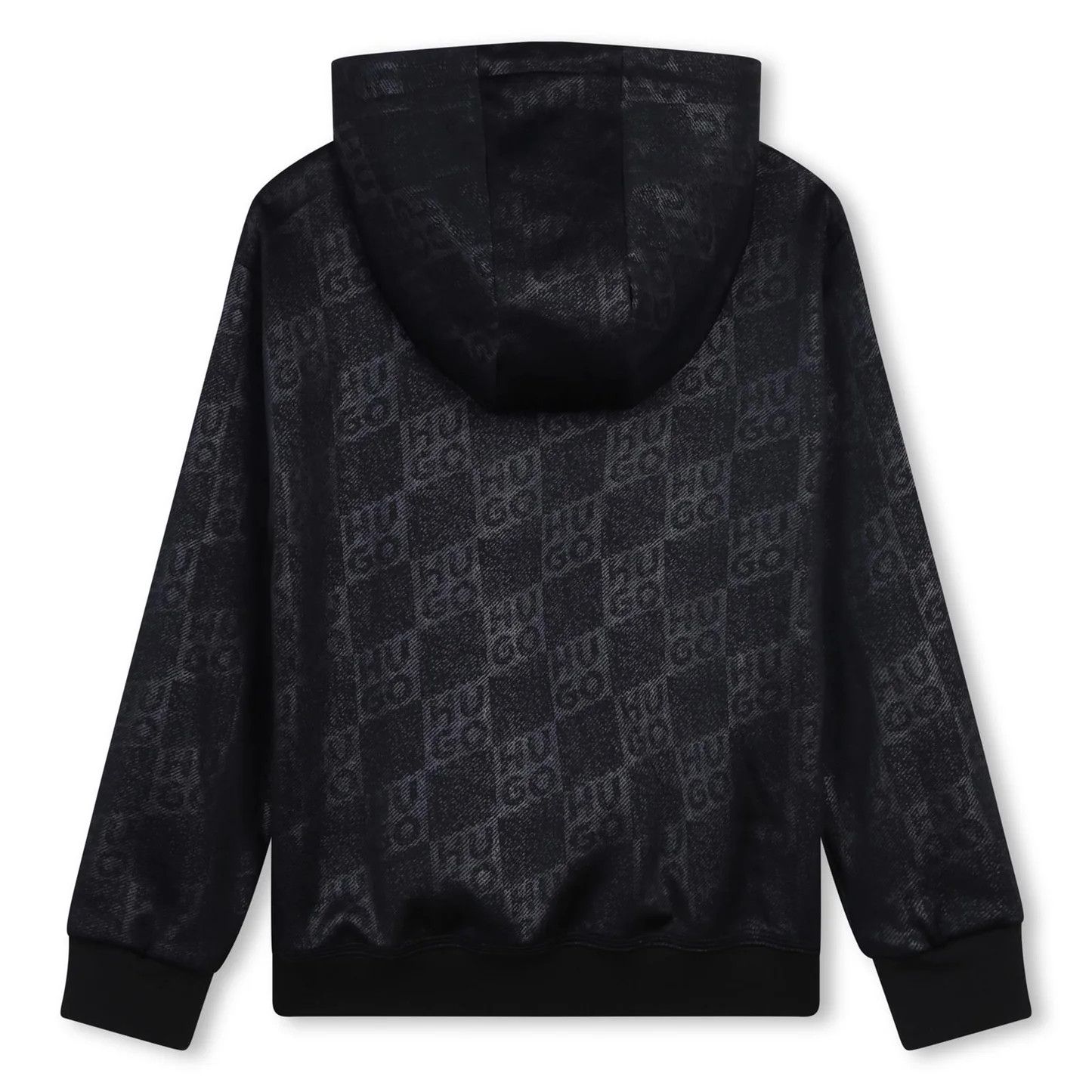 HUGO G00166 Boy's Long Sleeve Check Monogram Hoodie – Black