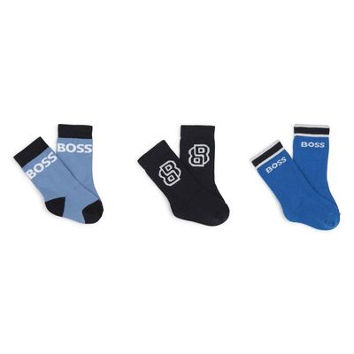 BOSS J51601 Baby Boy's Logo Crew Socks 3PR/ NAVY