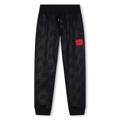 HUGO G00180 Boy's Check Monogram Joggers – Black