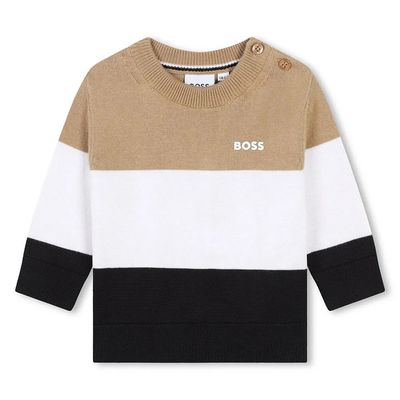 BOSS J51288/J51275 Boy's Long Sleeve Colorblock Sweater & Cargo Pants Set 2PC – Brown- Black