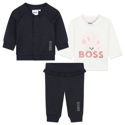 BOSS J51090 Girl's Long Sleeve T-Shirt & Tracksuit Set 3PC – Navy