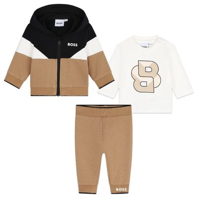 BOSS J51059 Baby Boy's LS T-Shirt & Tracksuit Set 3PC/ BROWN