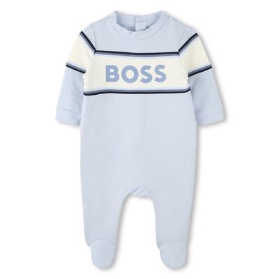 BOSS J51064 Baby Boy's LS Footed Onesie & Bib Set 2PC/ LT BLUE