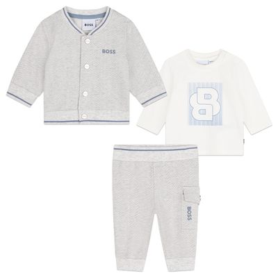 BOSS J51062 Baby Boy's Long Sleeve T-Shirt & Tracksuit Set 3PC – Lt Blue