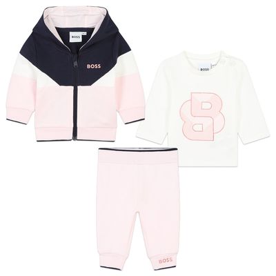 BOSS J51083 Girl's Long Sleeve T-Shirt & Tracksuit Set 3PC – Pink