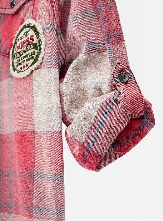 Guess I4YG12WGA80 Baby Boy’s Long Sleeve Plaid Shirt & Knit Denim Jogger Set 2PC – Check Blue- Red