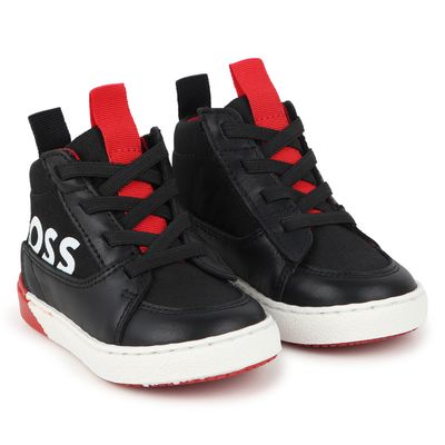 BOSS J51339 Boy's Leather & Canvas Hightop Sneakers/ BLACK