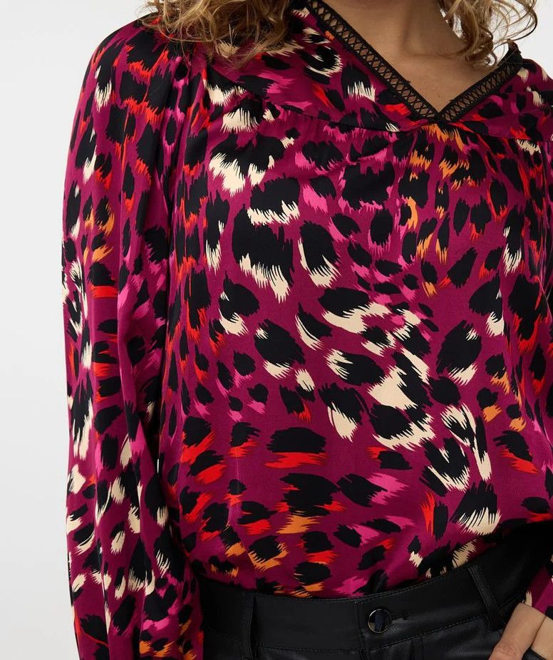 Esqualo F2414523 Women's Long Sleeve Autum Tigress Satin Blouse – Print- Plum