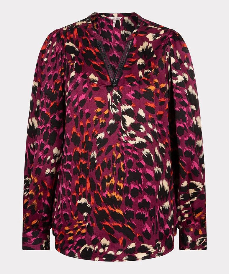 Esqualo F2414523 Women's Long Sleeve Autum Tigress Satin Blouse – Print- Plum