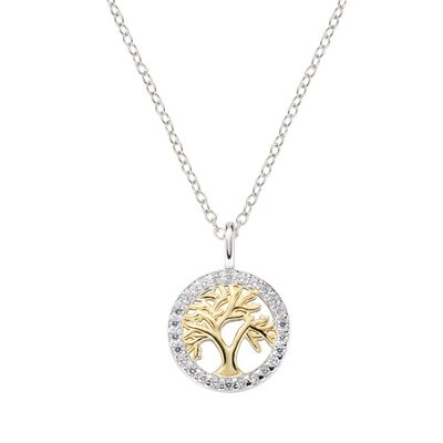 Amen CLALBGZ3 Women's Silver Golden CZ Tree of Life Necklace - Tree of Life