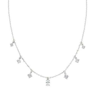 AMen CLOVBBBZ3 Women's Silver White CZ Princess Chandelier Necklace - Lady Princess