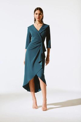 Joseph Ribkoff 243754 Women's 3/4 Sleeve Scuba Crepe Ruffled Sheath Dress – Twilight