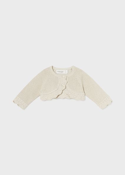 Mayoral 307 Baby Girl's Long Sleeve Basic Knit Short Cardigan – Champagne