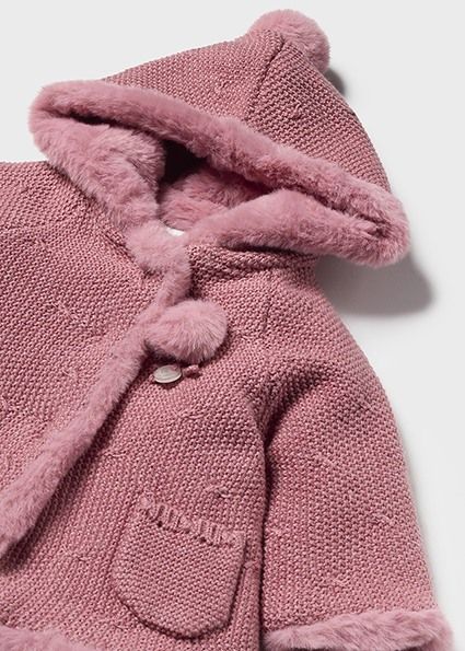 Mayoral 2304 Baby Girl's Long Sleeve Hooded Knit Pompom Cardigan – Mid Rose V