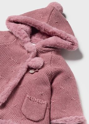 Mayoral 2304 Baby Girl's LS Hooded Knit Pompom Cardigan/ MID ROSE V