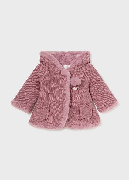 Mayoral 2304 Baby Girl's Long Sleeve Hooded Knit Pompom Cardigan – Mid Rose V