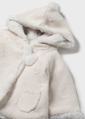 Mayoral 2304 Baby Girl's LS Hooded Knit Pompom Cardigan/ MILK VIG