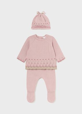 Mayoral 2502 Baby Girl's Long Sleeve Knit Sweater, Footed Pants & Hat Set 3PC – Sugar