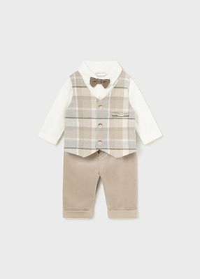 Mayoral 2527 Baby Boy's LS Vest Shirt & Pants Set 3PC/ TOSTADO