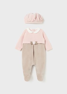 Mayoral 2782 Baby Girl's Long Sleeve Footed Velvet Onesie & Beret Set 2PC – Rubor