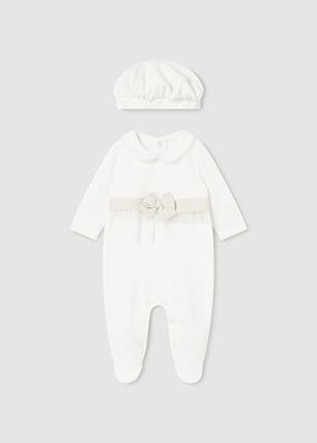 Mayoral 2782 Baby Girl's Long Sleeve Footed Velvet Onesie & Beret Set 2PC – Crudo