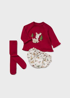 Mayoral 2243 Baby Girl's Long Sleeve Knit Sweater, Footed Tights & Diaper Cover Set 3PC – Rojo
