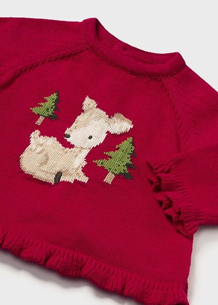 Mayoral 2243 Baby Girl's Long Sleeve Knit Sweater, Footed Tights & Diaper Cover Set 3PC – Rojo