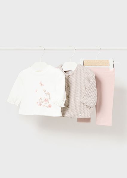 Mayoral 2702 Baby Girl's Long Sleeve T-Shirt, Cardigan & Leggings Set 3PC – Rubor