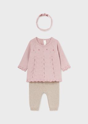 Mayoral 2783 Baby Girl's Long Sleeve Knit Sweater, Pants & Headband Set 3PC – Sugar