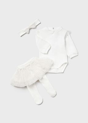 Mayoral 2814 Baby Girl's Long Sleeve Onesie, Tutu Skirt & Headband Set 3PC – Crudo
