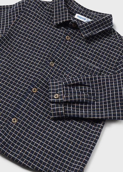 Mayoral 2186/2543 Baby Boy's Long Sleeve Jacquard Shirt & Knit Pants Set 2PC – Marino- Topo