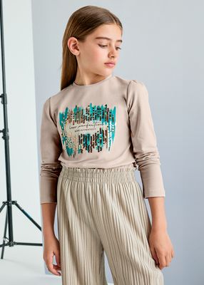 Mayoral 7003 Girl's LS "Less Perfection" T-Shirt/ PIEDRA