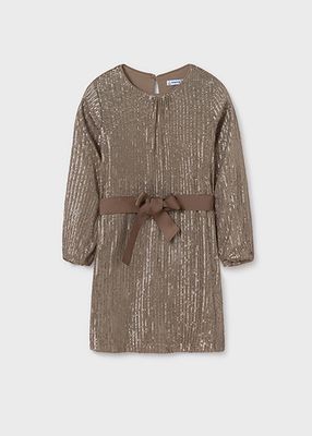 Mayoral 7980 Girl's LS Sequin Dress/ MOKA