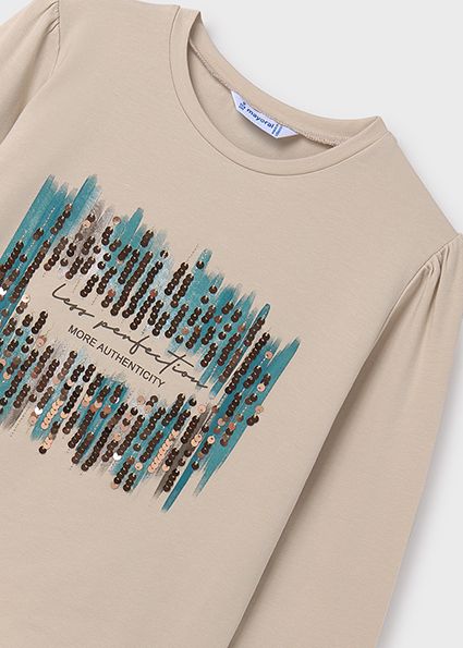 Mayoral 7003 Girl's LS "Less Perfection" T-Shirt/ PIEDRA