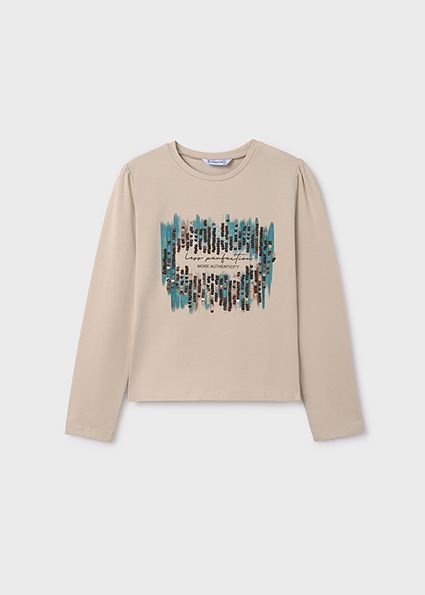 Mayoral 7003 Girl's LS "Less Perfection" T-Shirt/ PIEDRA