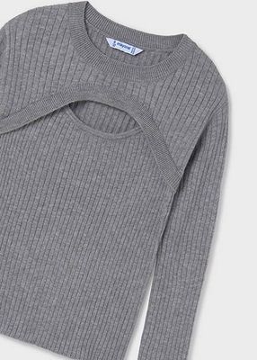 Mayoral 7308 Girl's LS Peekaboo Sweater/ ACERO VIG