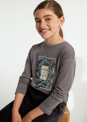 Mayoral 7010 Girl's LS "Grow with the Flow" T-Shirt/ SOMBRA