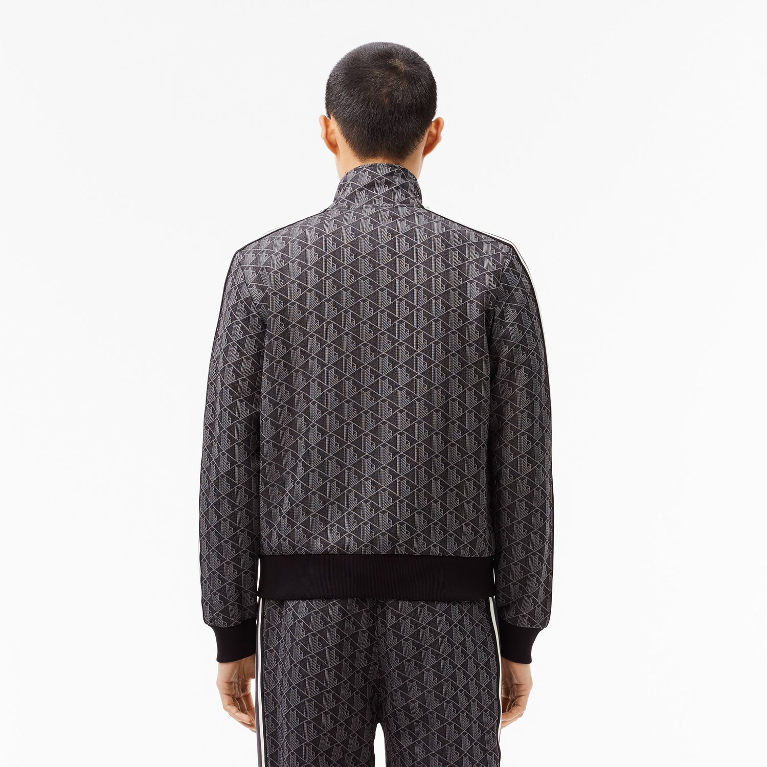 Lacoste SH1368 52 031 Men's Long Sleeve Regular Fit Zip-Up Sweater – Black- Grey- Monogram