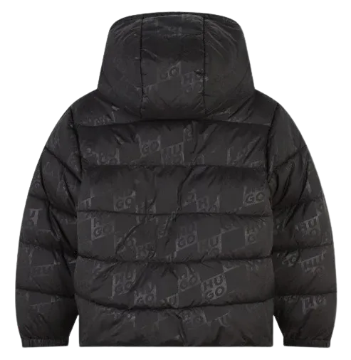 HUGO G00199 Boy's Long Sleeve Logo Puffer Coat – Black