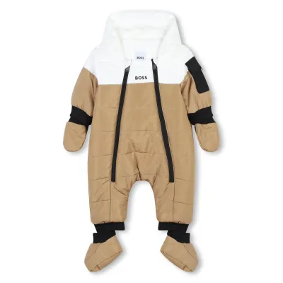 BOSS J51048 Baby Boy's Snowsuit, Mittens & Booties Set/ BROWN