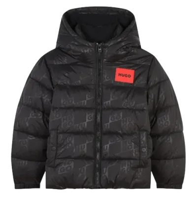 HUGO G00199 Boy's LS Logo Puffer Coat/ BLACK