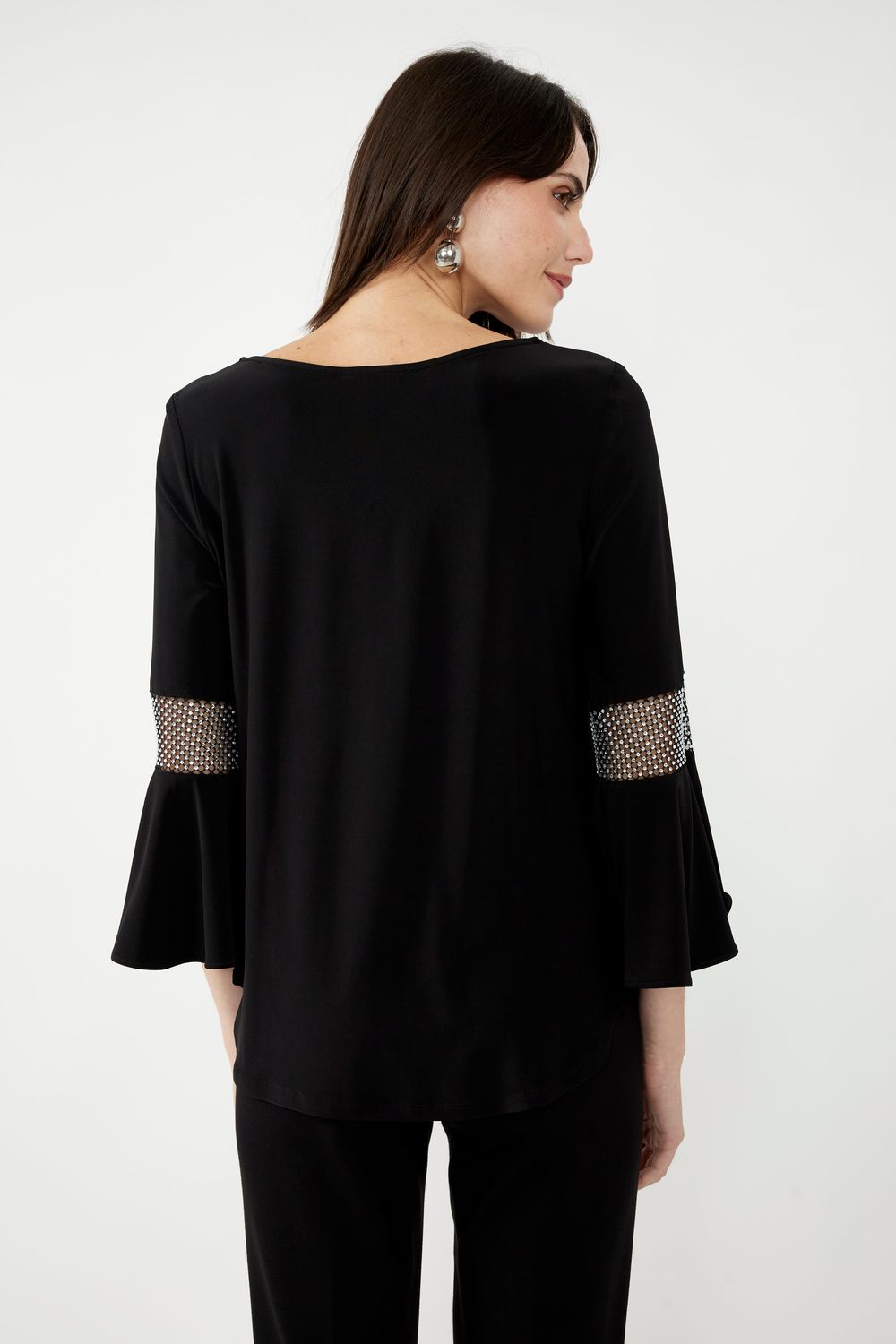 Frank Lyman 249025 Women's 3/4 Flare Rhinestone Sleeve Cowl Neck Top – Black