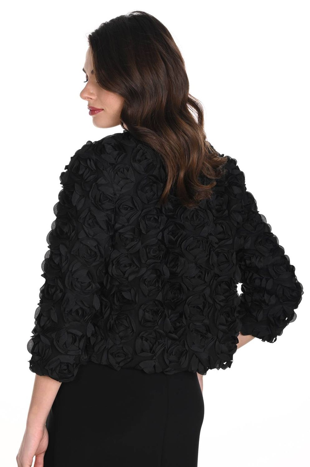 Frank Lyman 249406U Women's LS Floral Open Front Cardigan/ BLACK