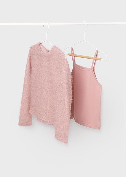 ls nude set Mayoral 7006 Girl's LS Fluffy Top & Camisole Set 2PC/ NUDE