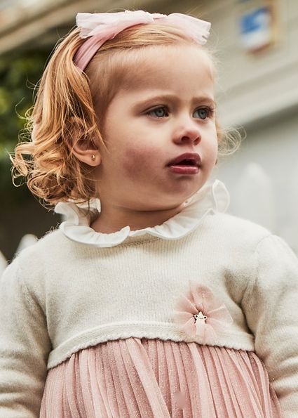 Mayoral 2906 Baby Girl's Long Sleeve Knit & Pleated Tulle – Rubor