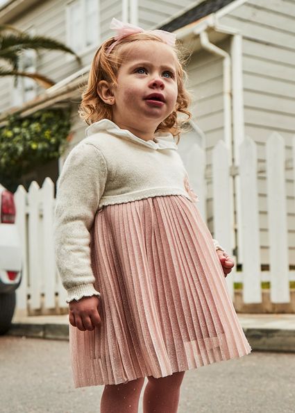 Mayoral 2906 Baby Girl's Long Sleeve Knit & Pleated Tulle – Rubor